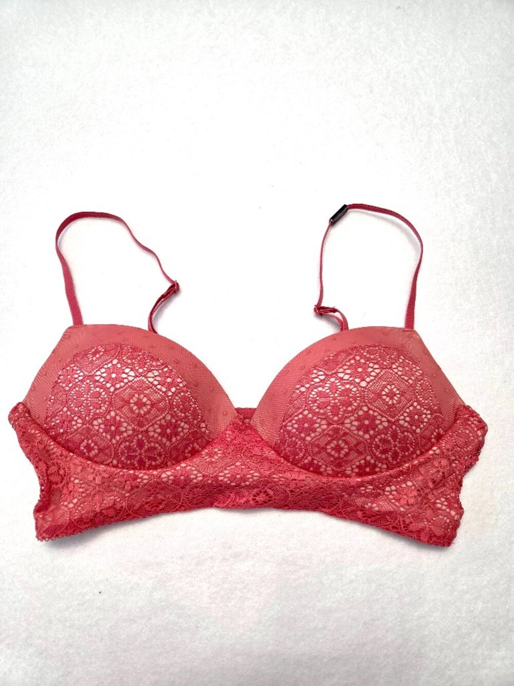 Victoria's Secret Lace Demi Bralette Neon Coral Women's Size Medium